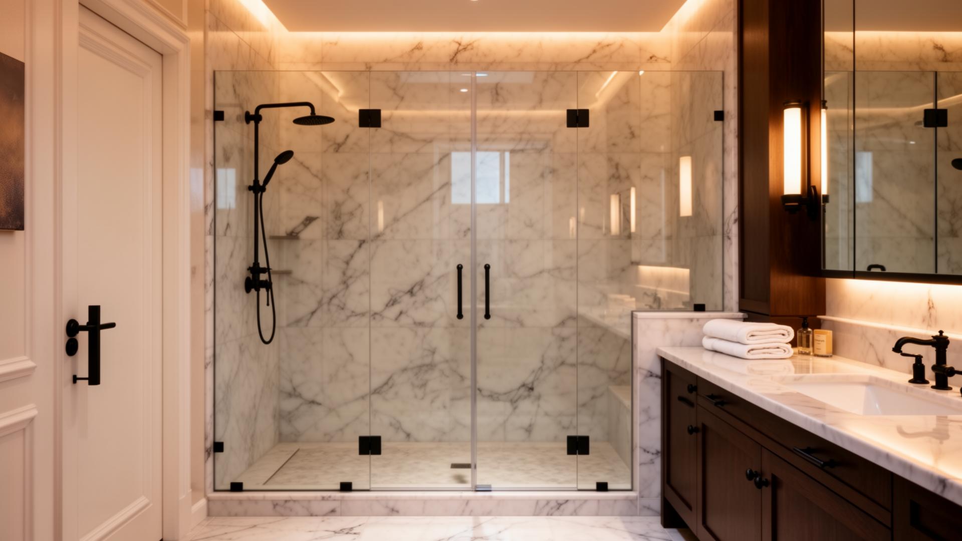 Baño moderno con mampara de cristal